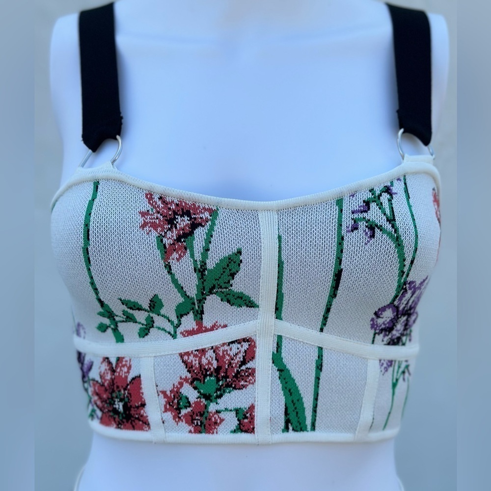 BCBG MaxAzria Floral-Jacquard Bandeau Crop Top | XXS | NWT
